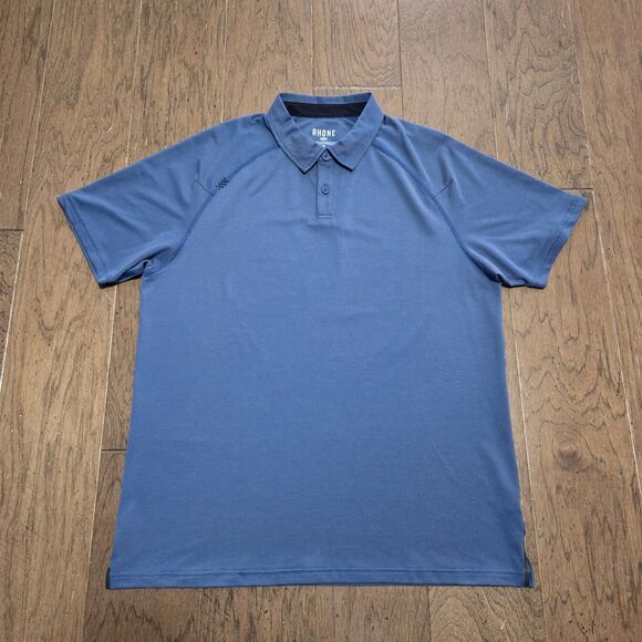 Rhone Polo Shirt Mens Large Blue Delta Pique Golf Performance Office - Picture 1 of 8